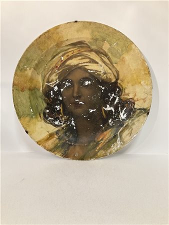 Società Ceramica Richard Piatto in porcellana dipinto in policromia con volto fe