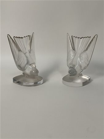 Lalique Coppia di fermalibri a forma di uccelli in vetro soffiato a stampo. Fran