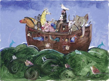 Antonio Possenti Lucca 1933 Arca di Noè, 1984 Olio su cartone telato, cm....