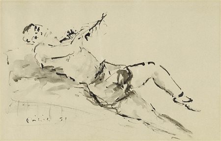 Filippo de Pisis Ferrara 1896 - Milano 1956 Giovane disteso, 1939 China su...