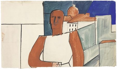 Mario Sironi Sassari 1885 - Milano 1961 Figura e architetture Tempera su...