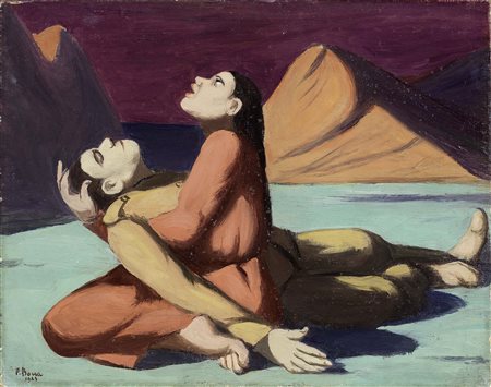 Pompeo Borra Milano 1898 - 1973 L'Olocausto, 1943 Olio su tela, cm. 40x50,5...