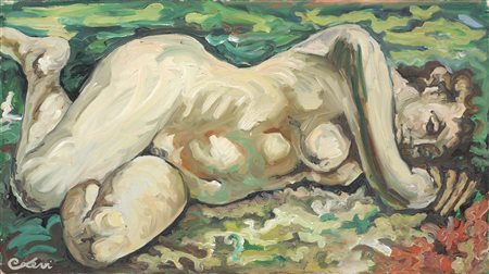 Carlo Levi Torino 1902 - Roma 1975 Nudo Olio su tela, cm. 53x96 Firma in...