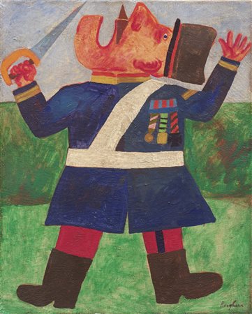 Franz Borghese Roma 1941 - 2005 Soldato Olio su tela, cm. 50x40,4 Firma in...