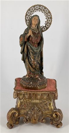 Arte del secolo XIX. Figura di Madonna in legno e stucco dipinto e dorato con o