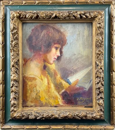 Elena Bagnati "La lettura" 1923
olio su compensato (cm 35x30)
firmato e datato i
