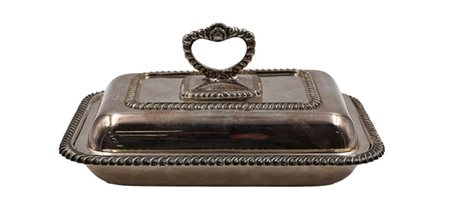 Legumiera con coperchio in metallo argentato, coperchio con presa ad anello, bo