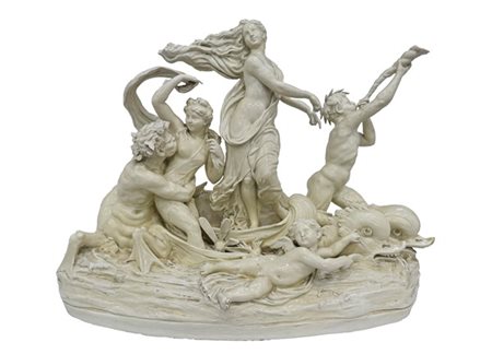 Manifattura napoletana, secolo XIX. Trionfo di Galatea, gruppo in terraglia sma