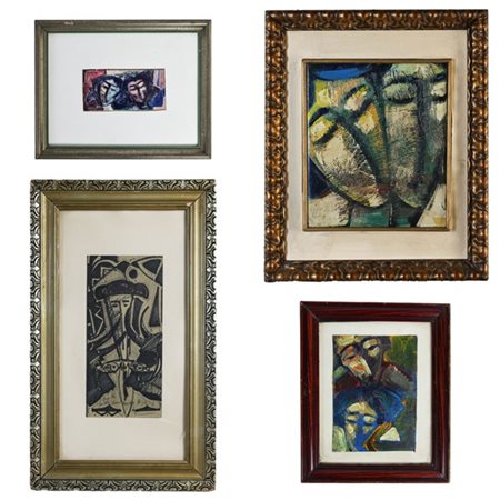 Lotto composto da quattro diversi dipinti raffiguranti volti: due su tela e due