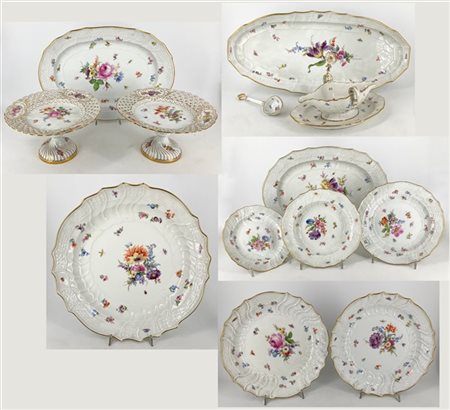 Manifattura di Meissen, secolo XIX-XX. Servizio da tavola da dodici in porcella