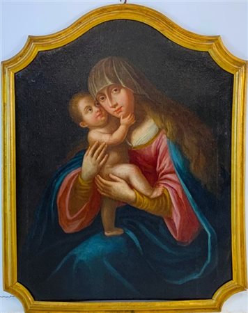 Scuola del secolo XVIII

"Madonna con Bambino"
olio su tela sagomata (cm 96x74)