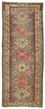 Tappeto passatoia Shirwan, Caucaso, secolo XX. Decoro con medaglioni romboidali