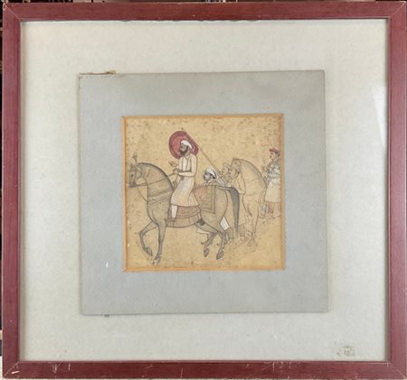 Arte persiana del secolo XIX, Notabile a cavallo
acquarello su carta in cornice