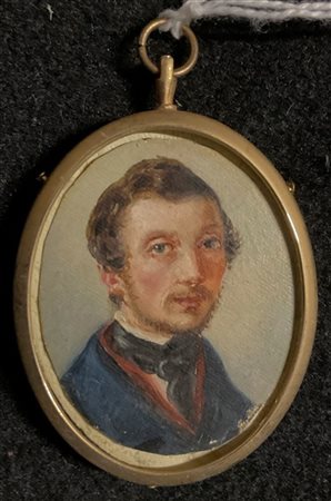 Maestro del secolo XIX " Ritratto di gentiluomo"miniatura ovale su carta (cm 5