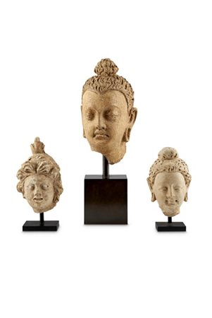 Tre teste in stucco, raffiguranti buddha e testa maschile 
Gandhara, secolo III