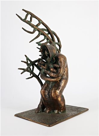 Enzo Rossi da Civita "Madonna con Bambino" scultura in bronzo (cm 19x30x14) firm