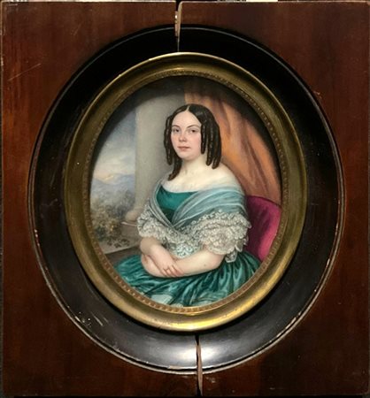 Manifattura tedesca, secolo XIX. Placca in porcellana dipinta in policromia a d