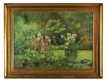 Alfonso Corradi "Il giardinetto" 
olio su tela (cm 50x70)
firmato in basso a sin