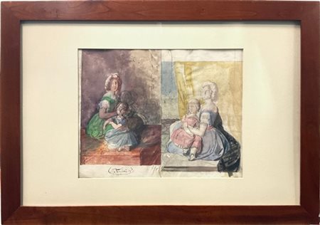 Lorenzo Toncini "Madre e figlia, due studi per figure femminili" 
tecnica mista