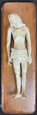 Ignoto, "Cristo deposto", scultura in terracotta patinata (h cm 38) su pannello