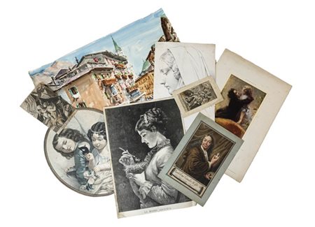 Lotto composto da numerose incisioni, riproduzioni e disegni di epoche, autori,