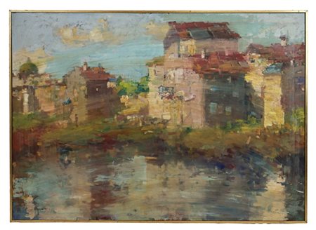 Giovan Battista Zaccaria "Paese" 1960
tempera su cartone (cm 48,5x68,5)
reca tra