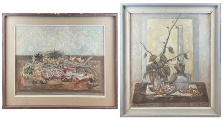 Emilio Tato Bortolucci Due oli su masonite raffiguranti nature morte di misure d