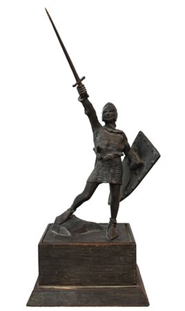 Ignoto, Alberto da Giussano, bronzo su base a plinto in legno. (h tot cm 57,5)