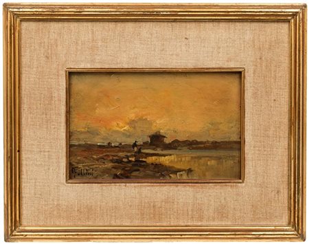 Carlo Follini "Scorcio lacustre con figura" 
olio su tavoletta (cm 13,5x20,5)
fi