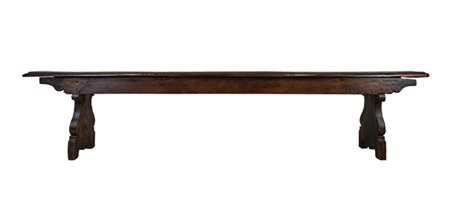 Antica panca in noce con sostegni sagomati (cm 233x48x22) (difetti)