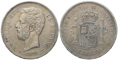 SPAGNA. Amedeo I (1871-1873). 5 pesetas 1871. Ag (24,90 g; 37 mm)