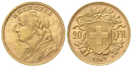 SVIZZERA. 20 franchi 1947 B. Au (6,46 g; 20,8 mm)