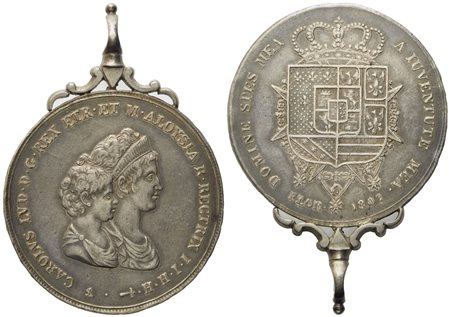FIRENZE. Regno d'Etruria. Carlo Ludovico di Borbone e Maria Luigia (1803-1807). Dena 1807. Ag (42,38 g; 44 mm)