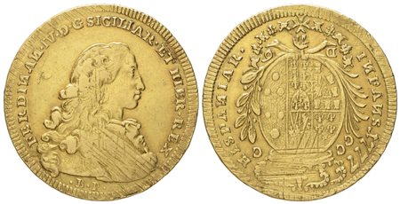NAPOLI. Regno di Napoli. Ferdinando IV di Borbone (1759 - 1799 I periodo). 6 Ducati 1777. Au (8,80 g; 27,1 mm)