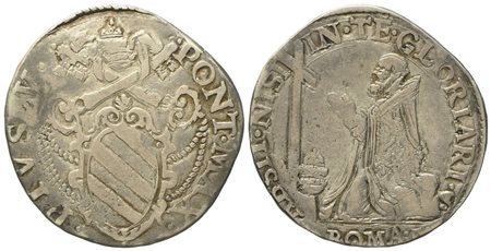 STATO PONTIFICIO. Roma. Pio V (1566 - 1572). Testone. Ag (8,26 g; 29,1 mm)