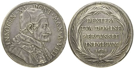 STATO PONTIFICIO. Roma. Innocenzo XI (1676 - 1689). Piastra 1684. Ag (31,78 g; 44 mm)