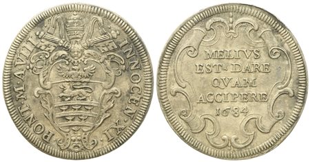 STATO PONTIFICIO. Roma. Innocenzo XI (1676 - 1689). Testone 1684. Ag (9,08 g; 32,3 mm)