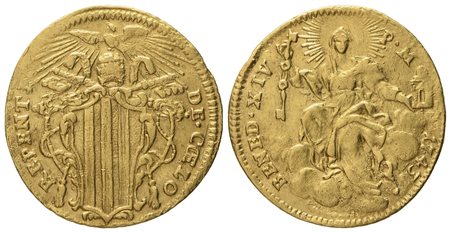 STATO PONTIFICIO. Roma. Benedetto XIV (1740 - 1758). Zecchino 1743. Au (3,37 g; 21,5 mm)