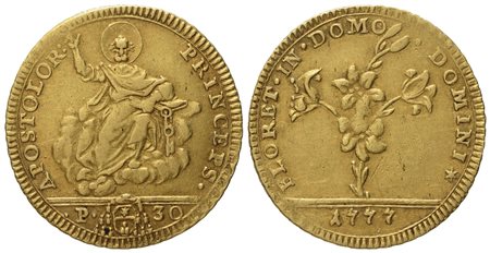 STATO PONTIFICIO. Roma. Pio VI (1775 - 1799). Doppia romana 1777. Au (5,53 g; 23 mm)