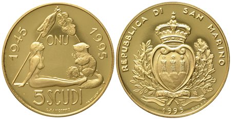 SAN MARINO. 5 scudi 1995. Au 916,66 (16,96 g)