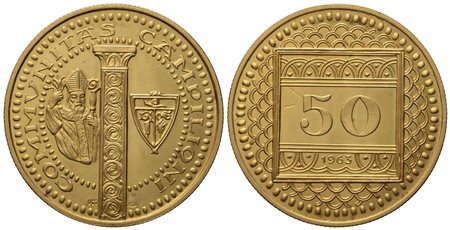 CAMPIONE D'ITALIA. Gettone da 50 franchi 1963. Au 900 (7,86 g; 22 mm)
