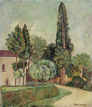 Piero Marussig Trieste 1879 - Pavia 1937 Paesaggio con casa e alberi, 1936-37...