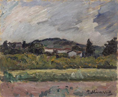 Piero Marussig Trieste 1879 - Pavia 1937 Paesaggio, (1933) Olio su tavola,...