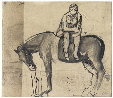 Mario Sironi Sassari 1885 - Milano 1961 Figura femminile a cavallo, 1923 ca....