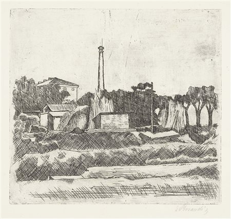 Giorgio Morandi Bologna 1890 - 1964 Paesaggio con la ciminiera (sobborghi di...