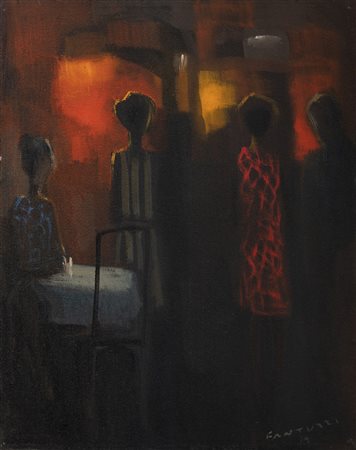 DIPINTO DONNE AL BAR DI ELIANO FANTUZZI