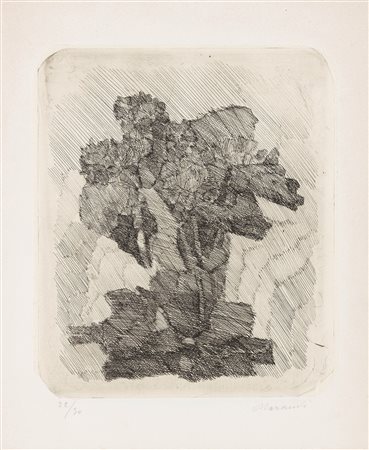 Giorgio Morandi (Bologna, 1890 - 1964) Gerani dentro un bicchiere, 1930 ca....