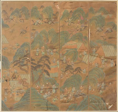  
Grande dipinto su seta Cina, Dinastia Qing
 168 x 176 cm