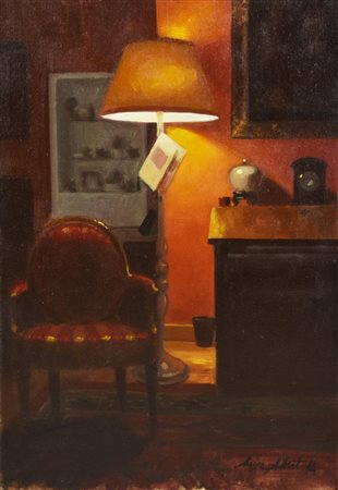 Luisa Albert INTERNO olio su tela, cm 29,7x20 firma