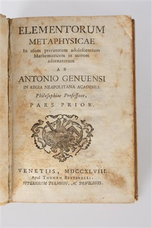 Elementorum Metaphisycae in usum privatorum adolescentium mathematicum...   Antonio Genovesi